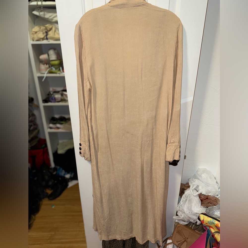 ZARA TRF OUTERWEAR LONG SLEEVE DUSTER TAN/BEIGE SIZE SMALL/ MEDIUM - Picture 15 of 16